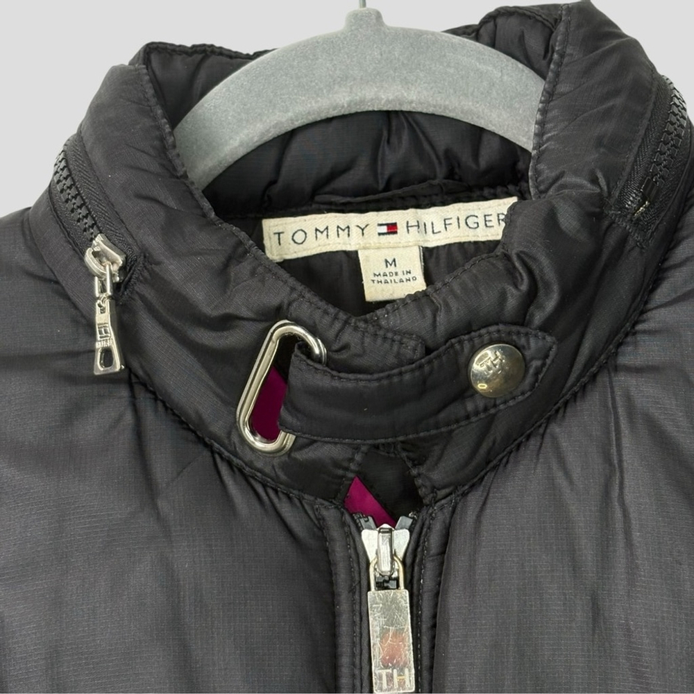 Tommy Hilfiger Black Nylon Puffer Jacket Women's M Zip Front Y2K Modular Basic - Picture 4 of 15